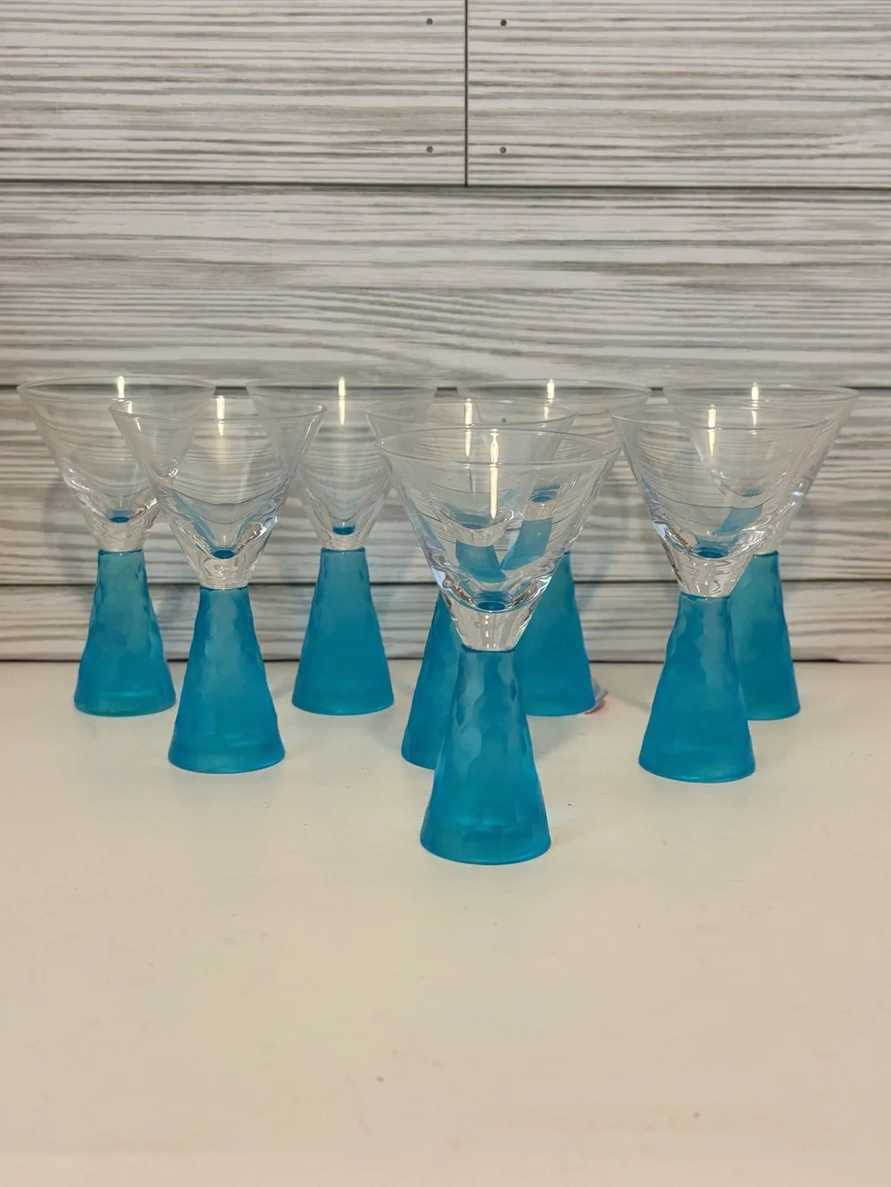 Vintage Artland Prescott Aqua Cordial Glasses Set of 8 Frosted Ice Blue 4.25